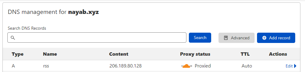 Adding 'A' record for sub-domain in DNS settings