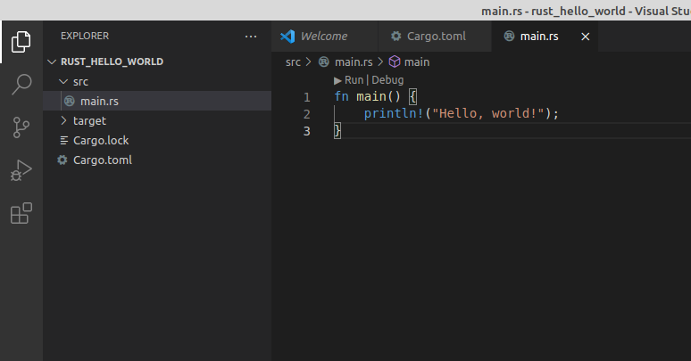 Rust Hello World Project File Tree Hierarchy