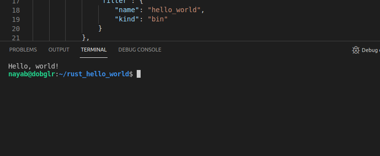 Rust Hello World Output